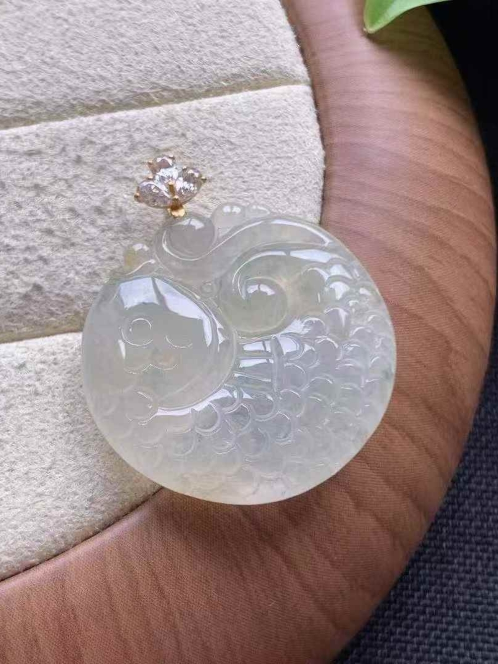 18k Gold Bail,Hand-Carved Yellow Jade Koi Fish Pendant Necklace Tpye A